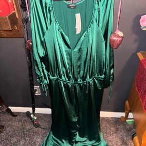 Lane Bryant Elegant Green Satin Jumpsuit